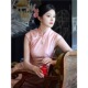 绝美新娘高端订婚敬酒礼服 旗袍改良年轻款 新中式 粉色无袖
