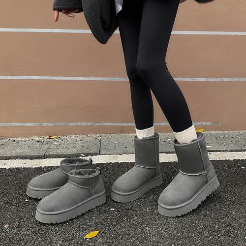 自留版灰色厚底雪地靴