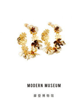 摩登那博物馆MODERN MUSEUM金银立体花朵镶嵌水晶石大耳圈