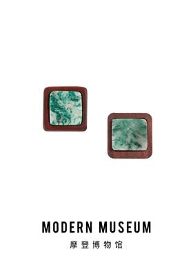 MODERNMUSEUM 原创耳夹女极简天然玉石系列小众纹理木头气质耳环