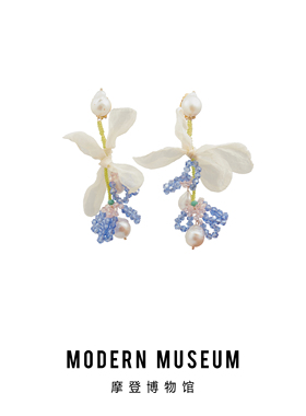 MODERN MUSEUM秘境花园系列森系仙气紫色手工串珠水晶花朵耳环