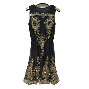 思黛米晚宴年会新款韩版重工钉珠亮片露背性感礼服裙蓬蓬连衣裙女