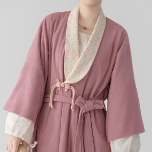 唐制汉服元 素披袄直筒裤 粉色大衣日常通勤文艺 观止织造｜粉荔