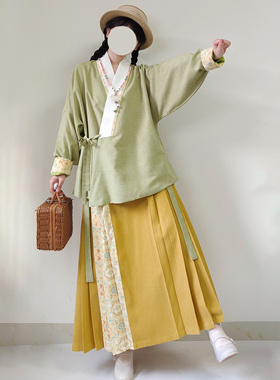 【观止织造｜暖莺】明制汉服对穿交短袄马面裙绿色日常通勤文艺风