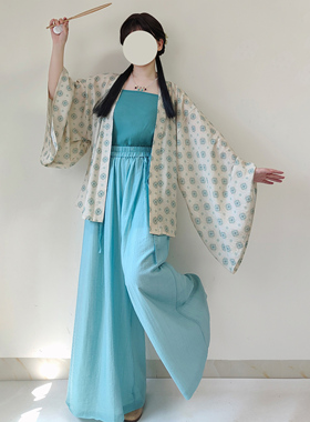 【观止织造｜夏月】晋制汉服元素褶衣阔腿裤人棉天丝蓝色春夏日常