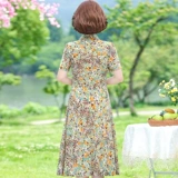 Летнее платье для матери, тонкая длинная юбка, в западном стиле, короткий рукав, в цветочек, для среднего возраста, по фигуре