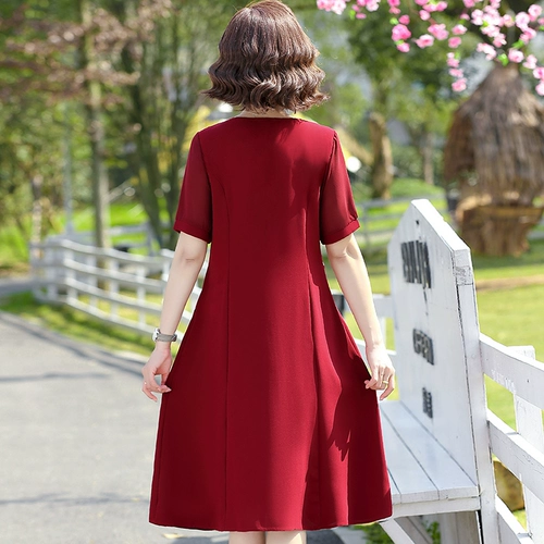 Шифоновое платье для матери, тонкая длинная юбка, короткий рукав, яркий броский стиль, по фигуре, для среднего возраста