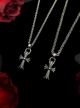 中号水滴双环十字做旧泰银项链毛衣链长链