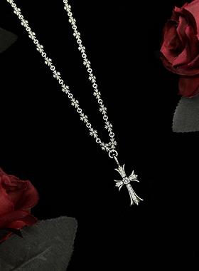 十字花链带锆十字泰银做旧项链不掉色毛衣链