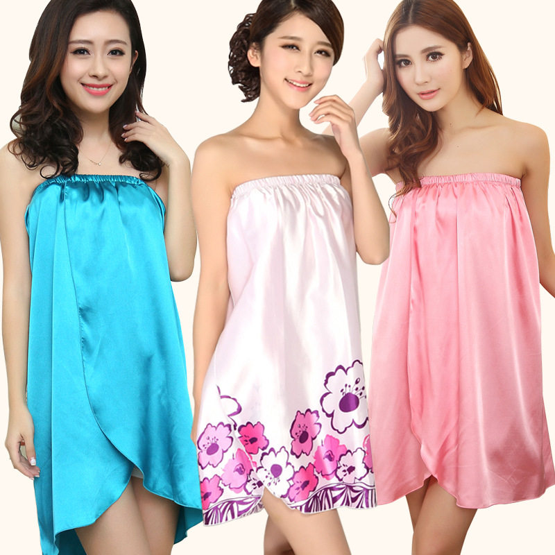夏季新款丝质面料抹胸浴裙成人女性感可穿浴巾美容院足疗酒店浴袍