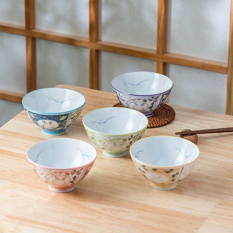 日本进口陶瓷米饭碗釉下彩手绘彩色兔子碗商用家用餐具大众适用,餐饮具,碗,淘宝优惠券,粉丝福利购,淘宝优惠卷