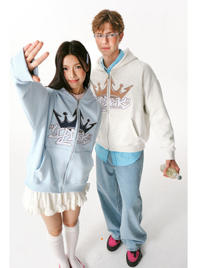 SCPD2025新款情侣连帽卫衣潮刺绣开衫拉链男女秋季宽松休闲外套