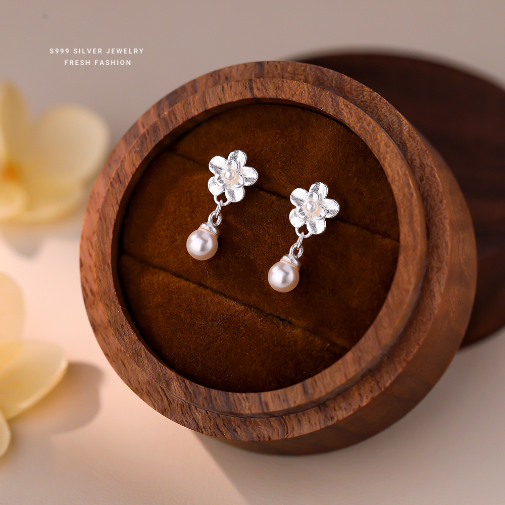 S999足银珍珠通体纯银耳钉