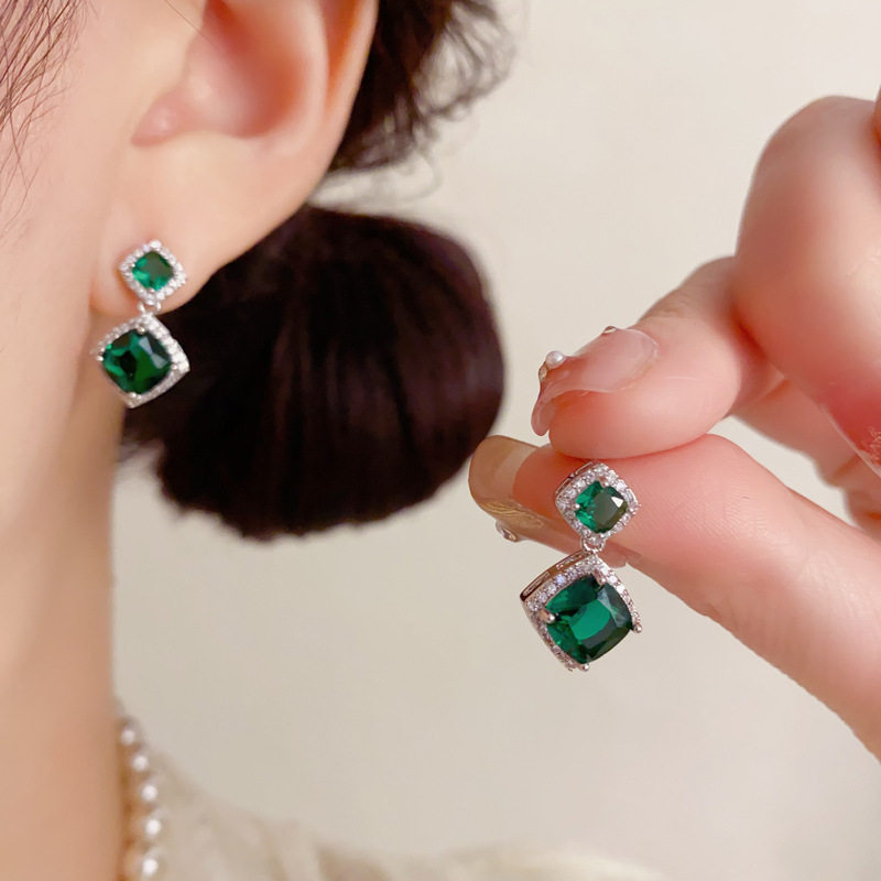 2026新款法式银耳环925纯银针祖母绿锆石耳坠精致轻奢百搭耳饰女,珠宝/钻石/翡翠,耳饰,淘宝优惠券,粉丝福利购,淘宝优惠卷
