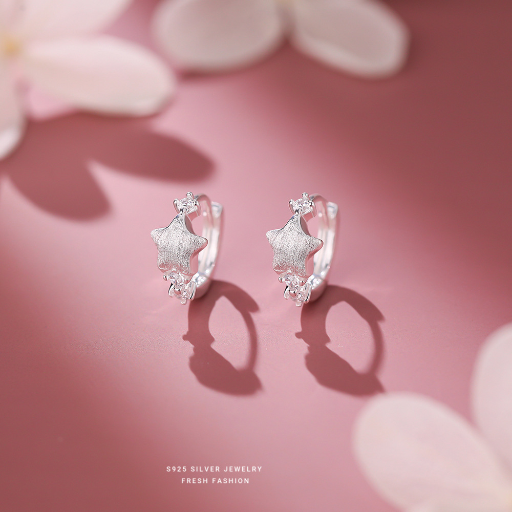 S925纯银冷淡风拉丝星星耳扣