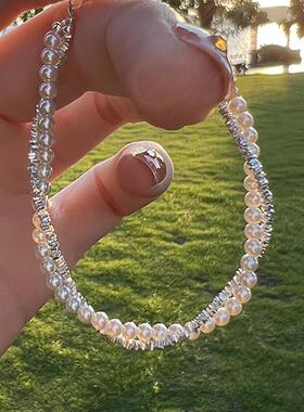 2023年新款碎银子纯银施家珍珠手链女轻奢小众精致闺蜜礼物施家叠