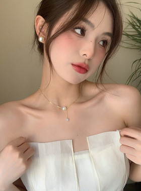 新款s925纯银炫彩珠链条流苏项链女有球必应ins冷淡风气质锁骨链