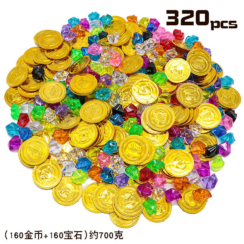 儿童玩具海盗金币宝石宝藏道具寻宝游戏塑料硬钱币万圣节舞台装饰