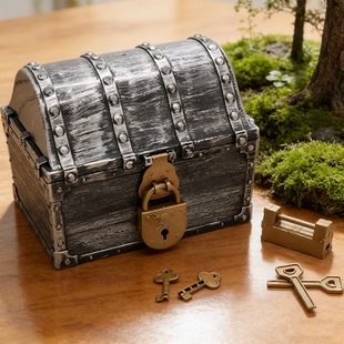 小男孩宝藏探险游戏道具海盗百宝箱带锁收藏箱儿童玩具收纳盒塑料