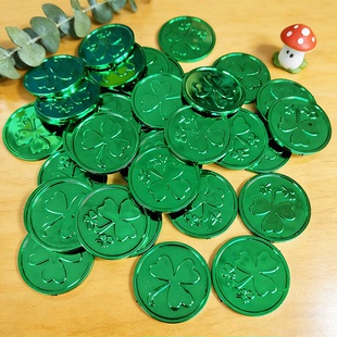绿色三叶草硬币圣帕特里克节装饰道具儿童过家家游戏仿真海盗金币