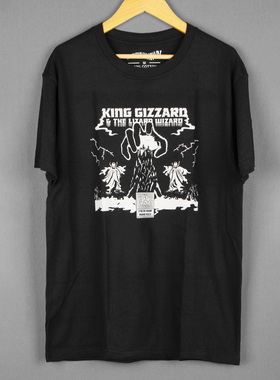 King Gizzard And The Lizard Wizard 迷幻摇滚短袖黑色纯棉男T恤