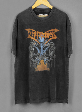 Dismember死亡金属摇滚乐队Entombed纯棉水洗宽松复古男女短袖T恤