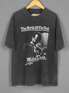 Miles Davis短袖传奇爵士乐手小号黑暗王子纯棉水洗复古男日常T恤