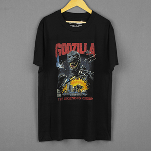 休闲纯棉复古水洗长袖 Shirt 短袖 Godzilla 怪兽美式 T恤 哥斯拉