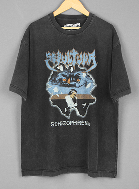 Sepultura Schizophrenia重金属摇滚乐队纯棉水洗长袖短袖男T恤