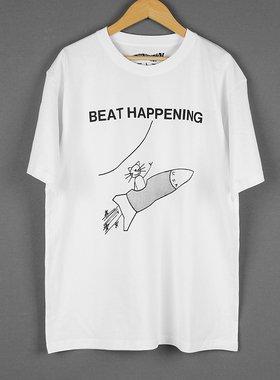 Beat Happening 欧美流行独立摇滚白色纯棉正肩圆领宽松纯棉T恤