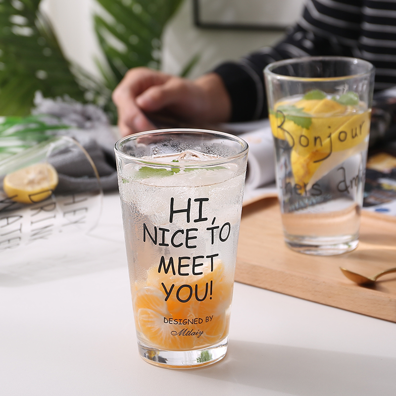 网红ins英文字母透明玻璃水杯