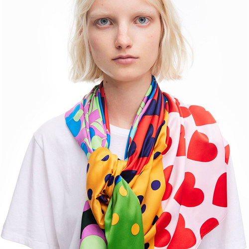 BIMBA Y LOLA 纯原尾单爱心九宫格色块欧美时尚潮流印花丝巾围巾