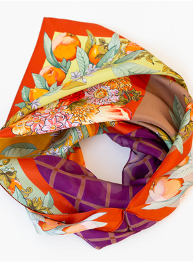 外贸订单MILA SCHON日本头巾防晒复古印花真丝女士异形三角巾围脖