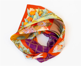 外贸订单MILA SCHON日本头巾防晒复古印花真丝女士异形三角巾围脖