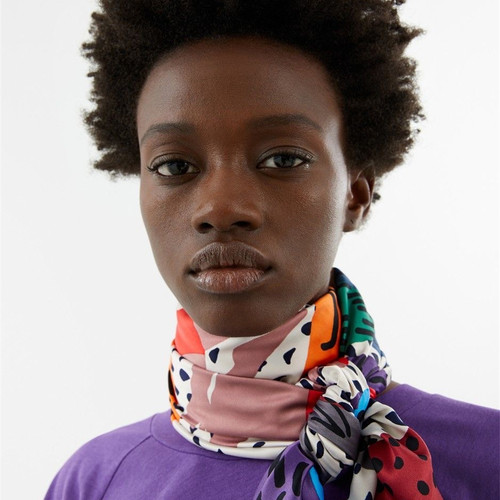 BIMBA YLOLA 春夏可爱斑点动物图案繁花造型潮流印花大方巾裹身裙