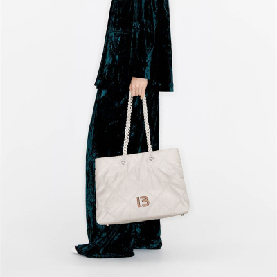 BIMBA Y LOLA西班牙链条 压格菱纹羽绒棉分层手提 蓝色单肩包