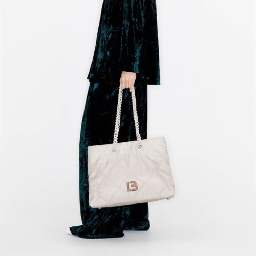 BIMBA Y LOLA西班牙链条 压格菱纹羽绒棉分层手提 蓝色单肩包