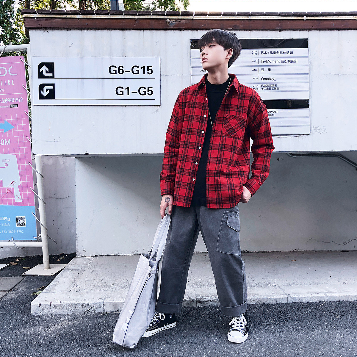 学生潮流休闲长袖格子衬衫四季韩版男士衬衣港风QM217-P35,男装衬衫,电商A128