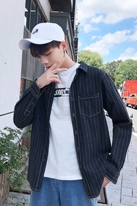学生潮流休闲长袖条纹衬衫四季韩版男士衬衣港风CS816*-P35图片