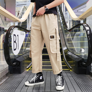 日系宽松男士束脚裤工装裤大码休闲裤男小脚长裤子多袋7727-P50