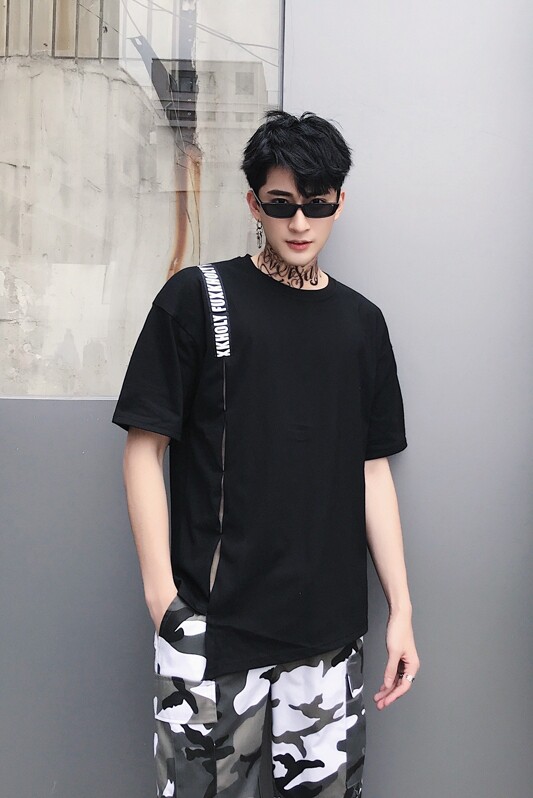 潮复古短袖T恤男潮贴布青少年美式纯棉大码男木板风T913-P35,男装T恤,电商A128