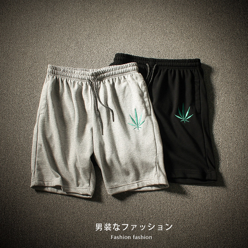 夏季男潮休闲短裤五分系绳刺绣针织裤潮宽松 K253-P35图片