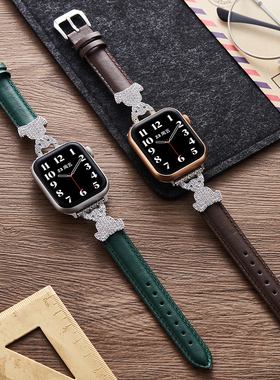 适用AppleWatchSeries10苹果手表女款表带iwatch987654代真皮表带
