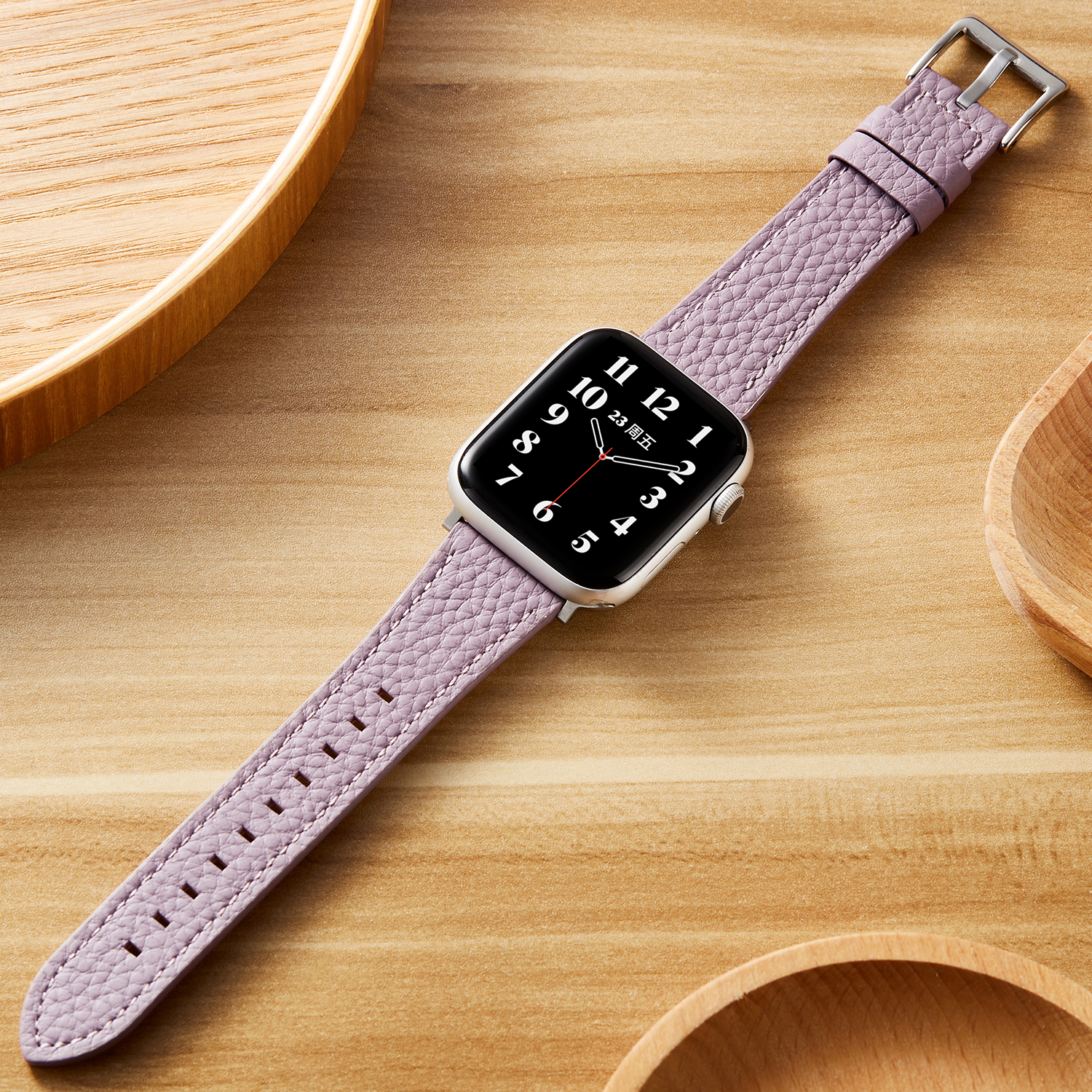 适用S10代iwatch表带真皮荔枝纹高级感苹果手表Apple Watch表带女