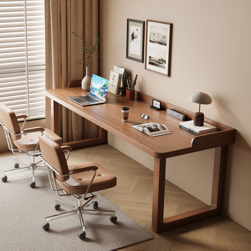 全实木口型双人书桌带围挡