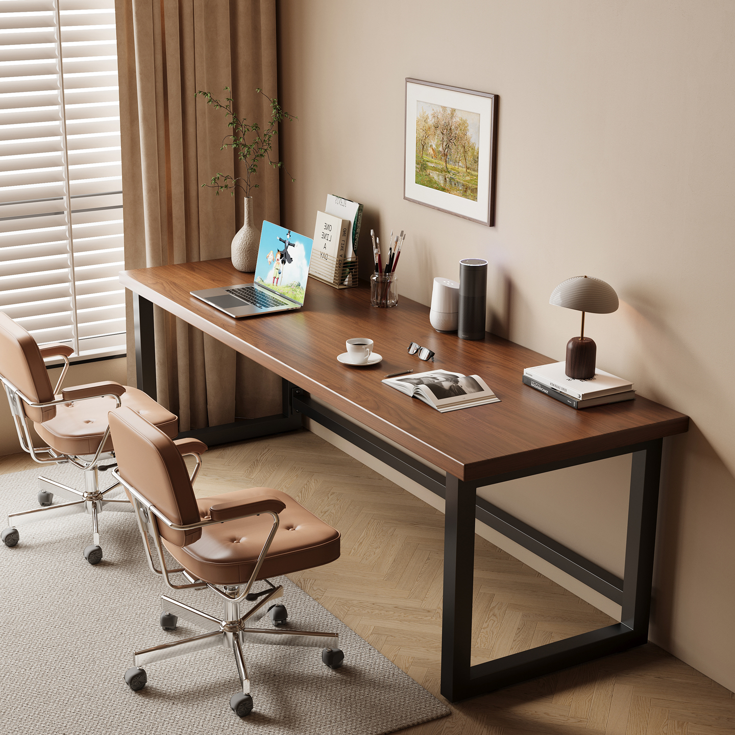 实木双人书桌家用长条桌