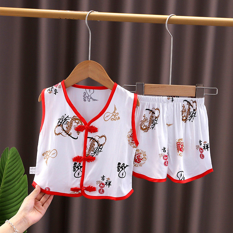 儿童唐装夏装婴儿汉服女童中国风套装宝宝棉绸古装男童民族风童装
