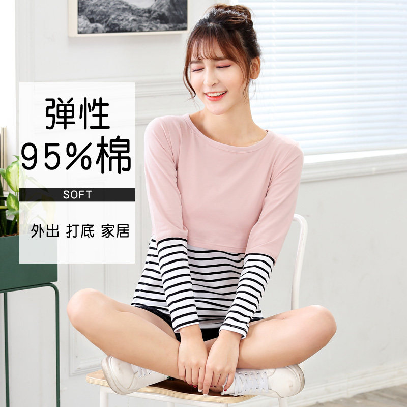 潮妈外出装春秋长袖纯棉哺乳衣