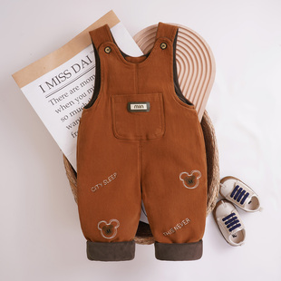 纯棉加厚长裤 男童女童一岁婴儿秋冬季 子可开档 宝宝加绒背带裤 新款