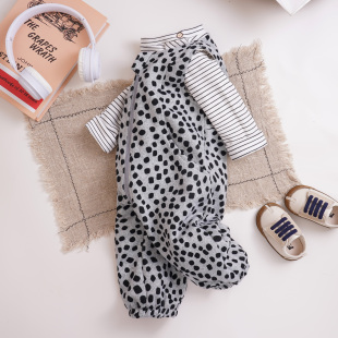 婴幼儿连体衣服宝宝背带裤 双层加厚 男童女童拉链裆小童外穿秋冬季